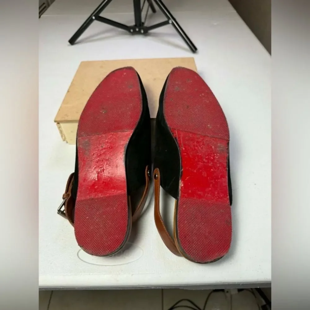 Christian Louboutin Black Suede, Leather Mule Slingback Flats Sandals 41 / 8